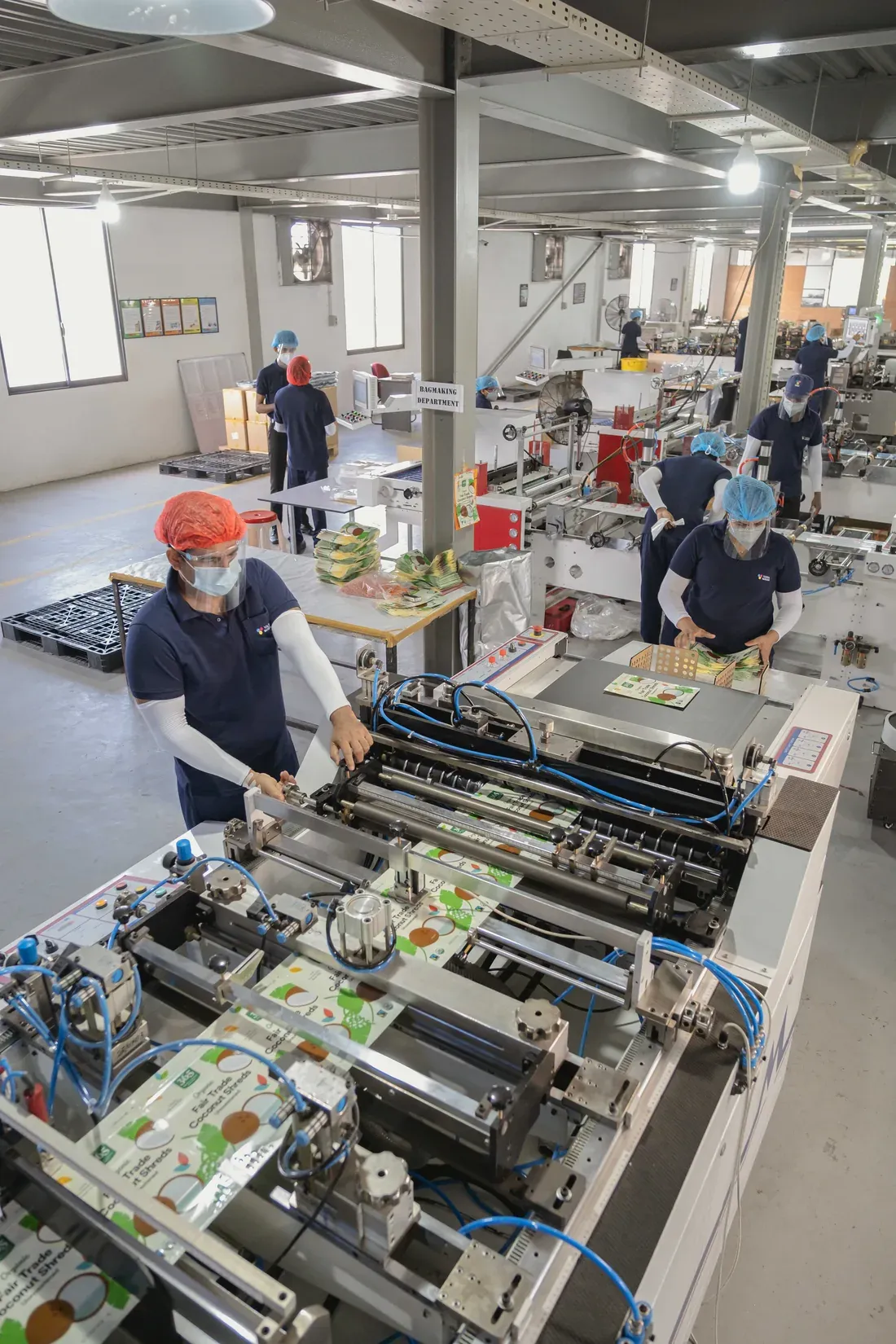The converting floor at Varna's Ratmalana plant, with staff making printed pouches
