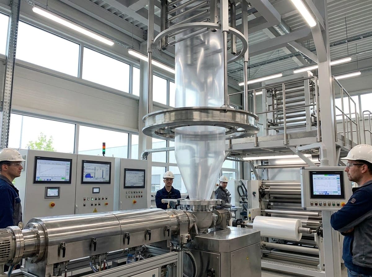 Blown-film extrusion tower in the Varna factory